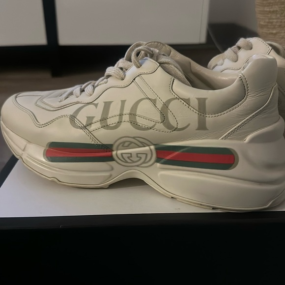 Used Rhyton Gucci Logo Leather Sneaker - Picture 1 of 6